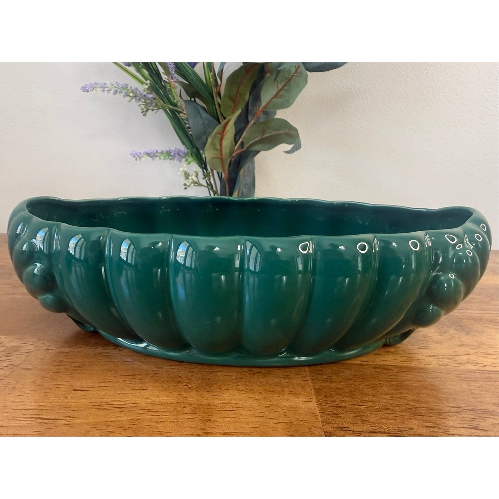 Vintage Beswick England Green Planter Jardiniere Art Deco Ribbed Bowl Ceramic